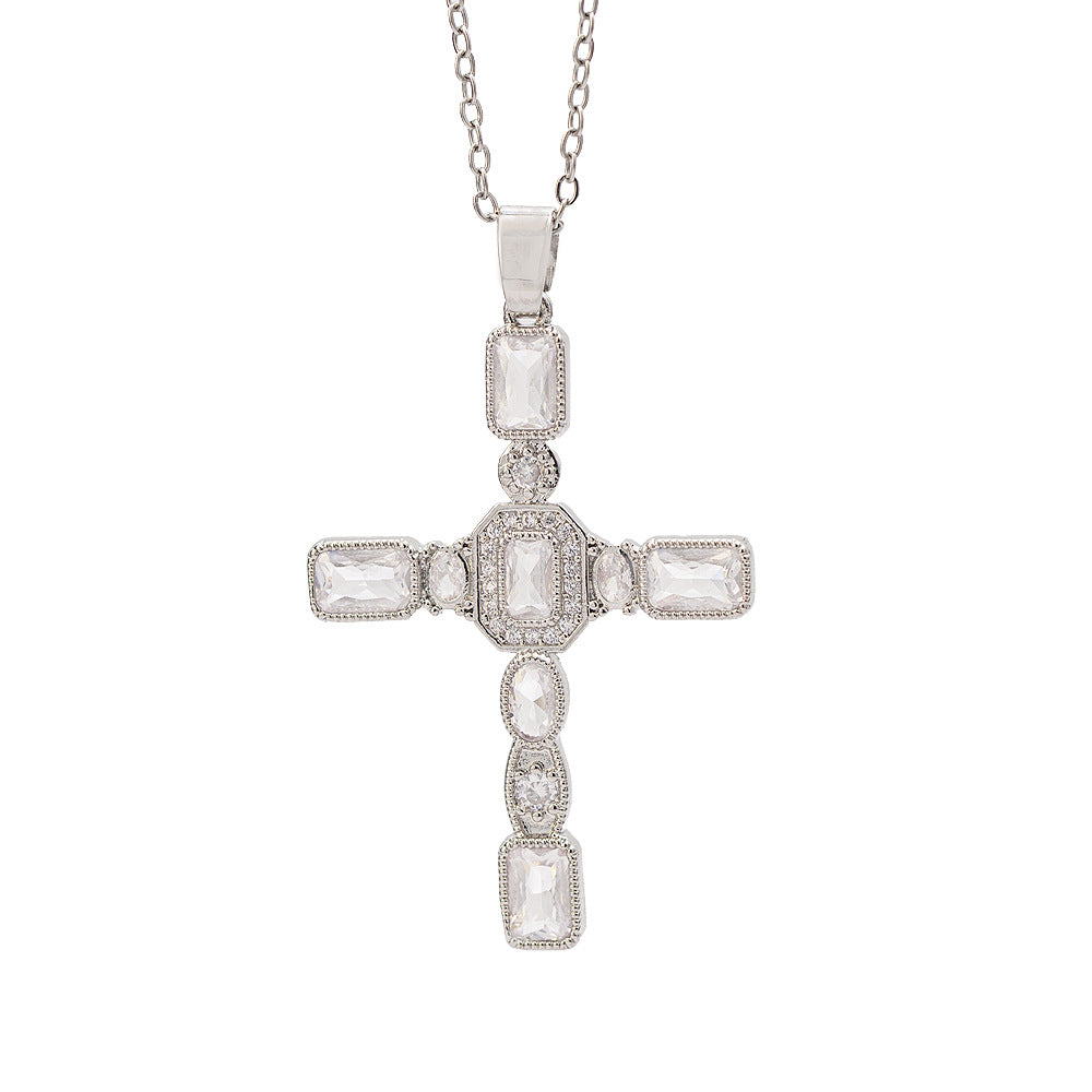 【titanium steel】cross-border fashionable colorful zircon cross necklace for women - high-end, light luxury sweater chain jewelry