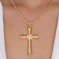 European and american cross-border fashion minimalist ribbed rotating cross necklace, personalized diamond-studded versatile twisted chunky chain choker