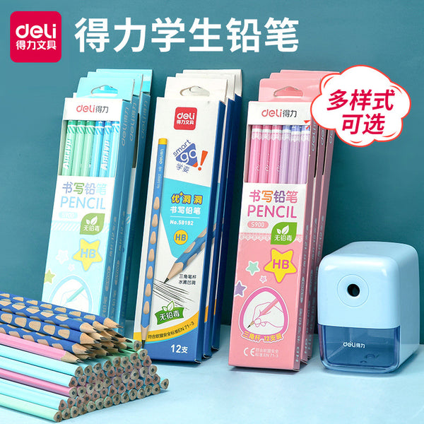 Deli Stationery Children's HB Pencil Elementary School Student Writing Pen Painting Sketch Pen Carton Student 2B Pencil Wholesale