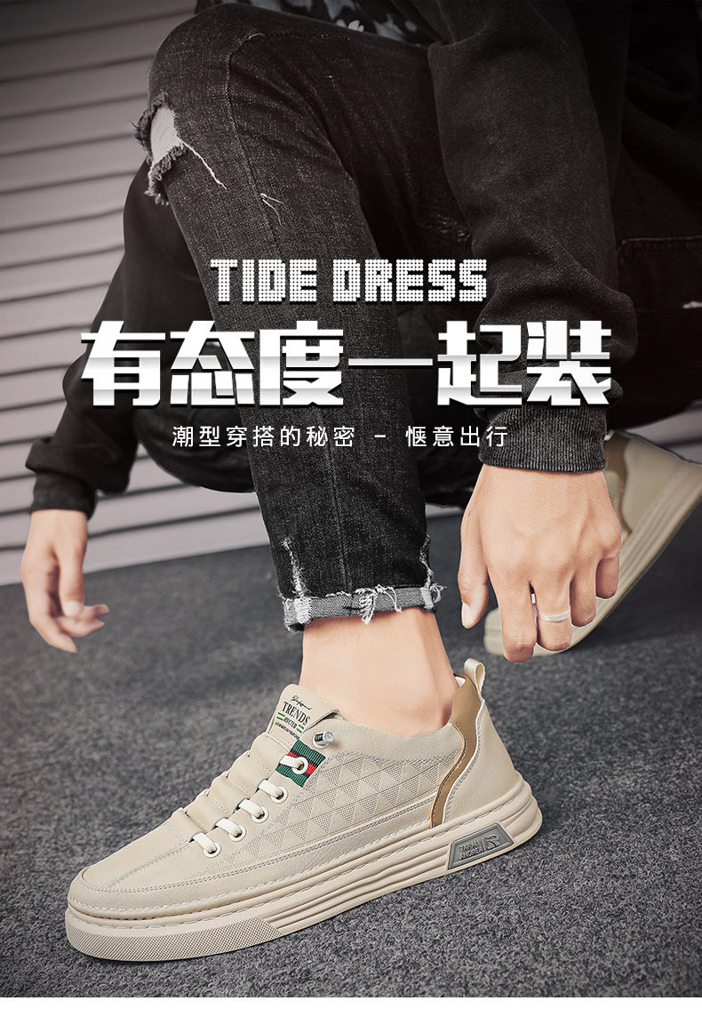 2025 spring new men's white sneakers breathable skate shoes casual sports student trendy shoes white versatile leather shoes for men