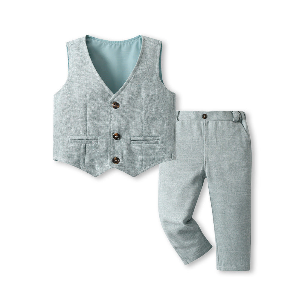 Boyssuit spring clothes handsome flower boy vest three-piece set baby spring & fall style six one year old dress children's dress