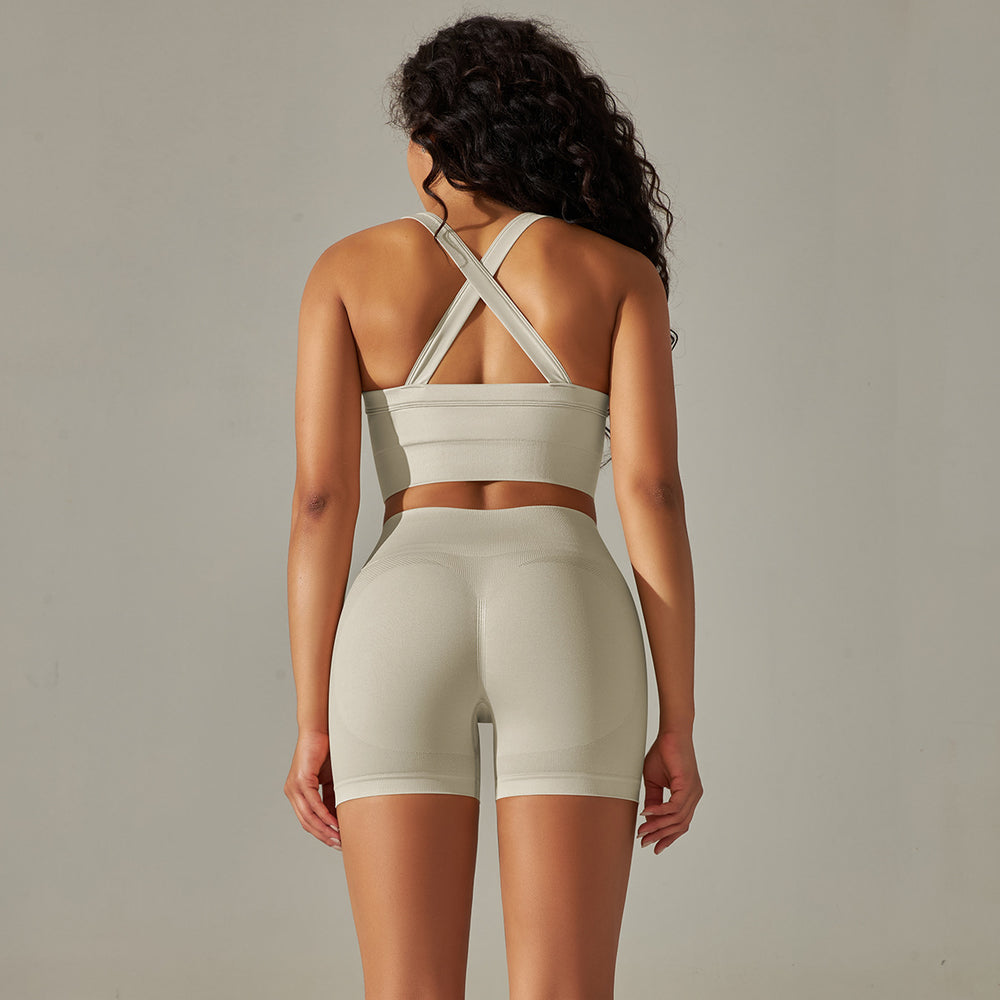 New arrival cross-border fashion seamless back cross double shoulder strap sports vest bra suit running fitness yoga pants