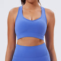 Eco-friendly recycled fabric new slimming criss-cross back yoga tank top with built-in bra pads