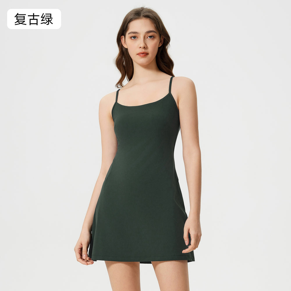 Sexy backless cami dress - women's nude feel lined a-line fit - perfect for fitness, yoga, and tennis - d25027