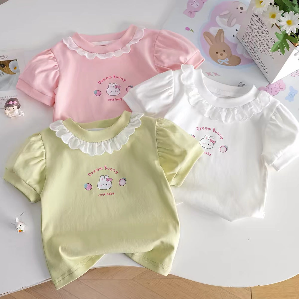 Girls' short-sleeve t-shirt, kids' top, baby girl's clothing, half-sleeve outfit, korean style breathable top for toddlers and young children