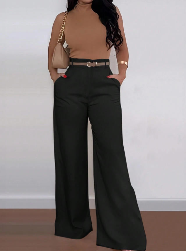 new women's cross-border e-commerce fashion: elegant and chic straight-leg trousers - high-waisted, drapey, versatile wide-leg formal pants
