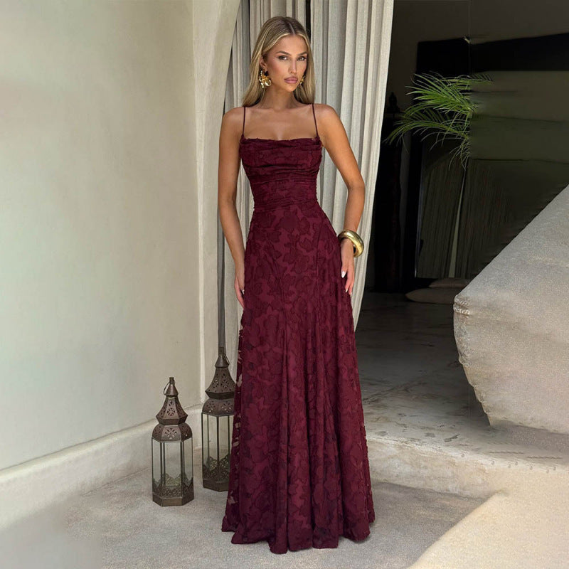 spring new arrival banquet evening dress long gown elegant elegant suspender backless dress for women