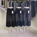 New arrival women's jeans high waist washed wide leg slightly flared cropped pants wholesale women cropped jeans