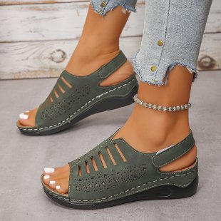 plus size wedge sandals women's summernew arrivalfashion style cut out lightweight velcro thick sole sandals wholesale