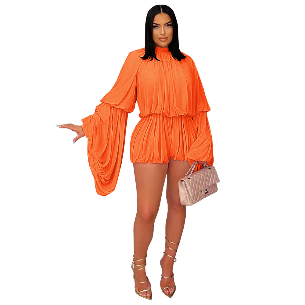 C7432 cross-border   fashion women's fashion casual pleated solid color jumpsuit shorts new