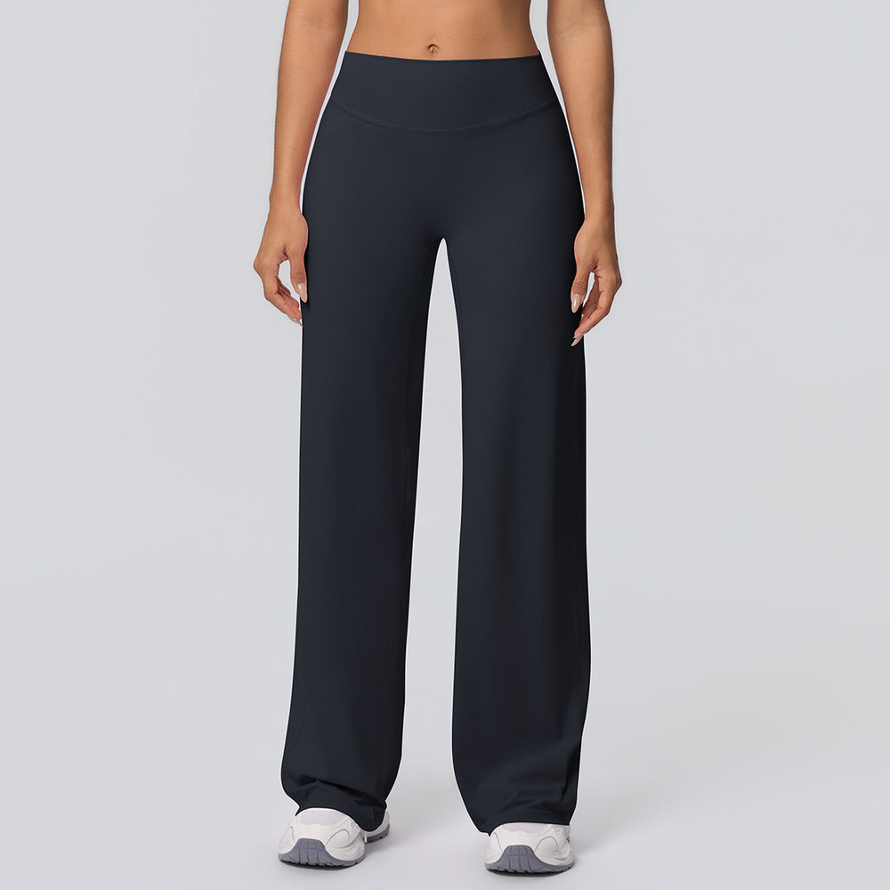 New arrival cross-border double-sided brushed pure colorhigh waistloose breathable yoga wide-leg pants running fitness yoga bell bottoms