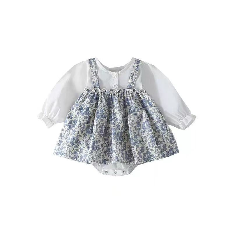 Baby spring autum onesie clothes small floral fake two-piece triangle princess dress baby girl long sleeves romper