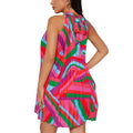 new european and american cross-border women's fashion printed pleated off-shoulder sleeveless back tie-up dress