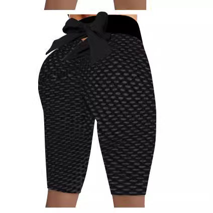 2025 amazon women's bowknot honeycomb jacquard solid color yoga pants, activewear, capri leggings - in stock, cropped length
