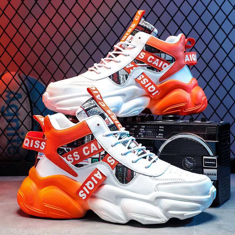 Spring men's shoes winter middle school basketball sports running shoes youth casual high-top chunky sole dad shoes trendy sneakers