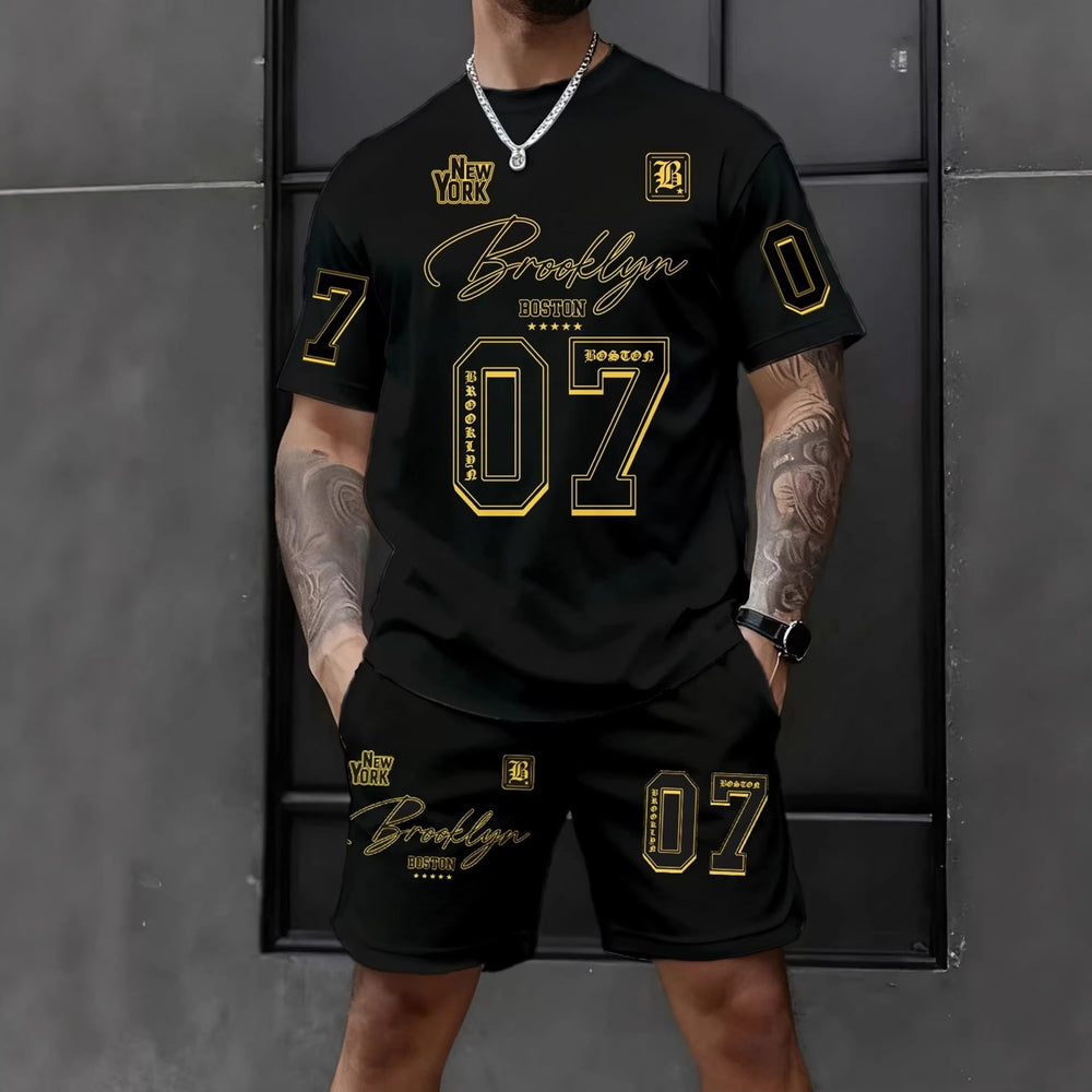 european and american men's short-sleeved and shorts sets, casual sportswear sets, 3d printed cross-border bestsellers