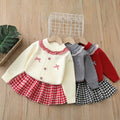 Girls' sweater set: new korean style, chic bow detail, fresh plaid mini skirt two-piece outfit