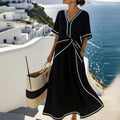 european and american women's clothing: new summer collection - polished bohemian style, elegant v-neck, slimming, vacation-ready dress