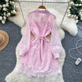 French chic chanel-inspired embroidered hollow-out crochet waist-cinching single-breasted dress - new elegant women's collection