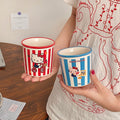 American striped cat ceramic mug - breakfast cup, couple's style, cartoon mug, large capacity, high-value milk cup