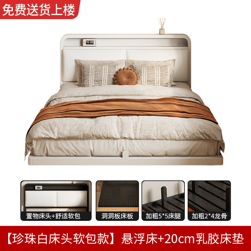 Wrought iron bed Modern simple iron frame bed Economical storage soft bag 1.8 meters Single double bed Rental house bed frame