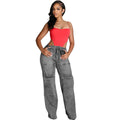 European and american style denim straight-leg pants  cross-border fall and winter women's clothing fashion washed button patch high waist pants
