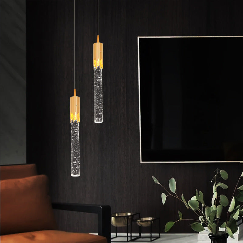 Light luxury single-head small chandelier golden water drop bench round hanging lamp modern bedroom bedside bar restaurant hotel