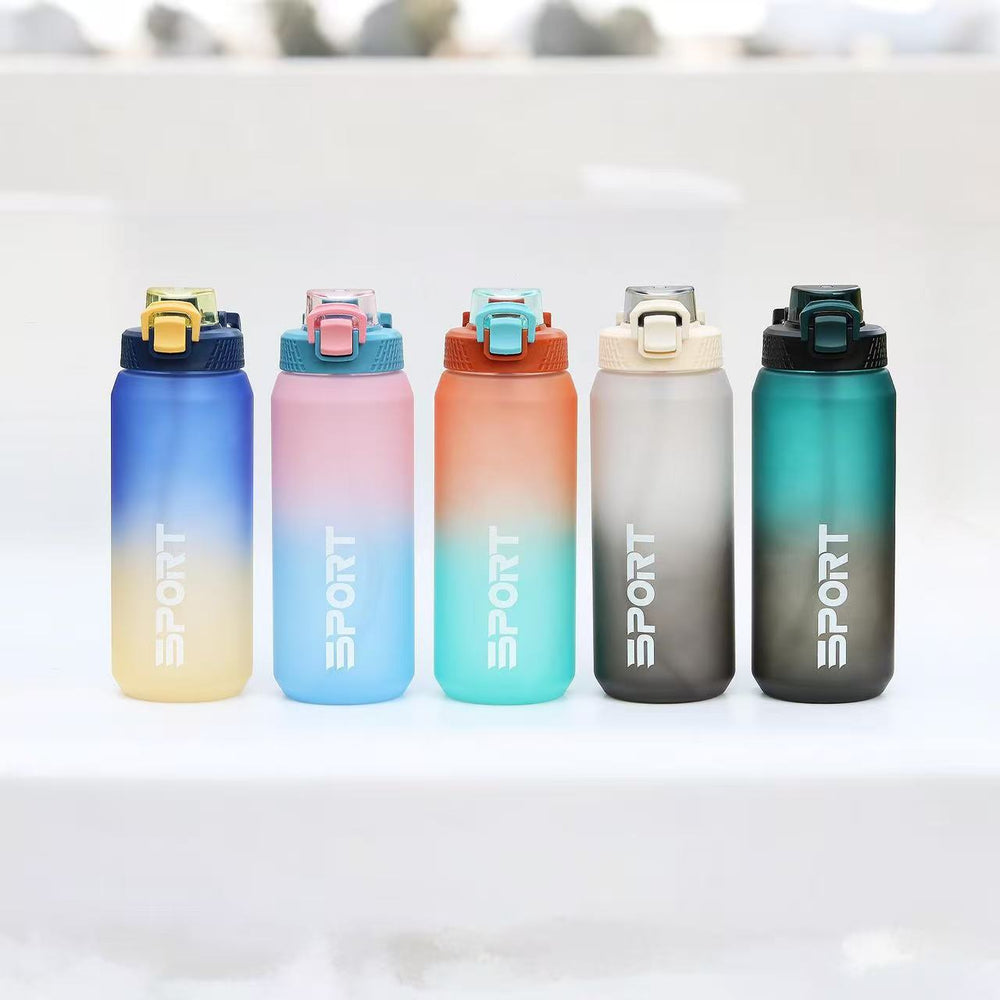 Custom large capacity water bottle, high-temperature resistant plastic cup, sports & fitness straw cup, men's outdoor portable water bottle flask