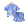 Kids' polo shirt and shorts set - new cotton cartoon car design - boys' solid color top and pants wholesale