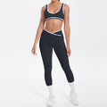 New arrival cross-border brushed contrast color tight breathable cross wide-leg yoga suit sports running fitness two-piece set