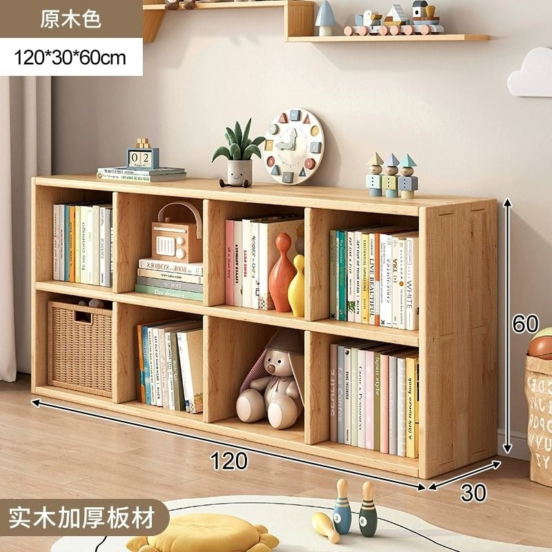 Checkered solid wood bookshelf floor-standing storage rack home living room organizer wall-mounted low cabinet bookcase