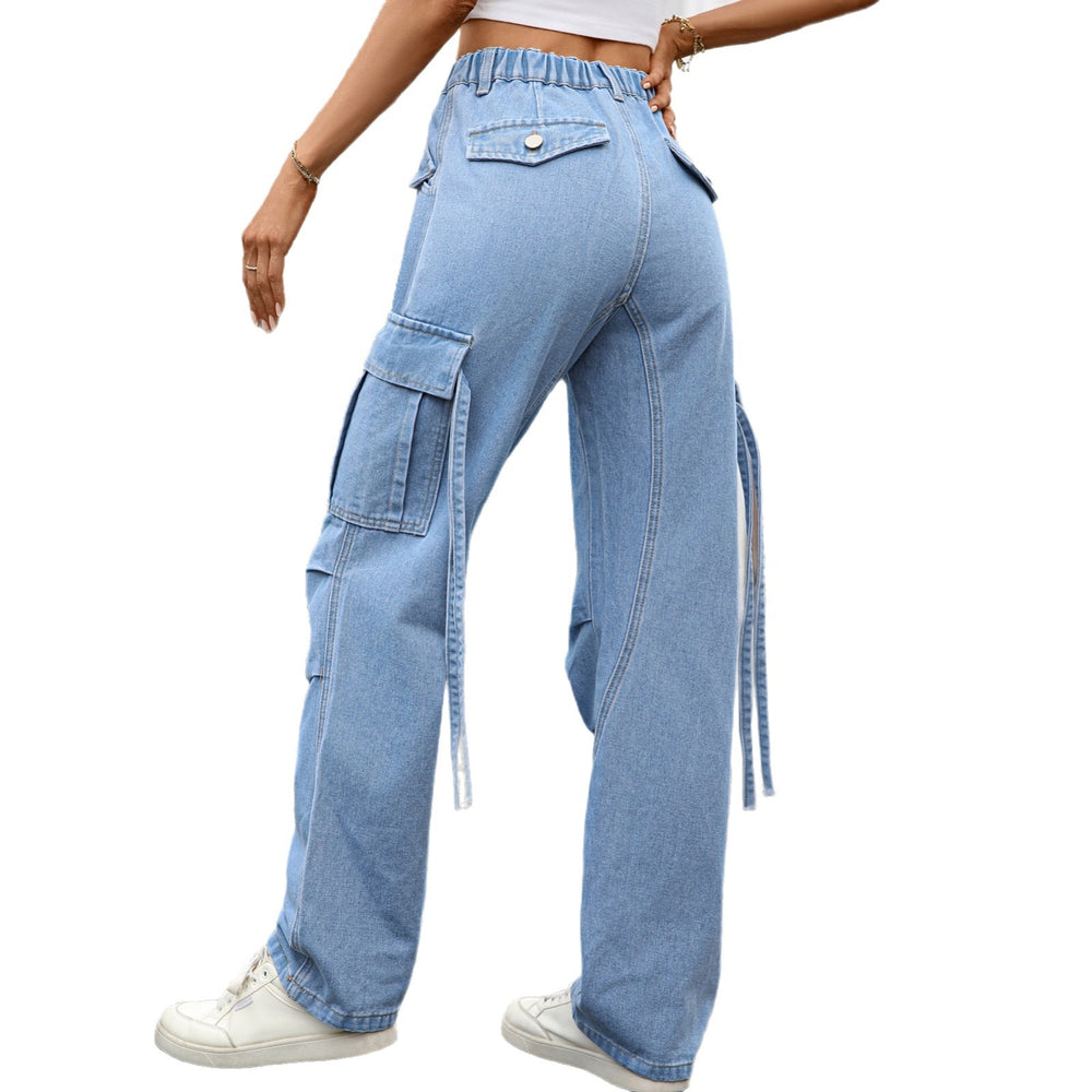 European and american cross-border women's clothing spring & fall new arrival  independent station washed overalls streamer denim casual pants pants