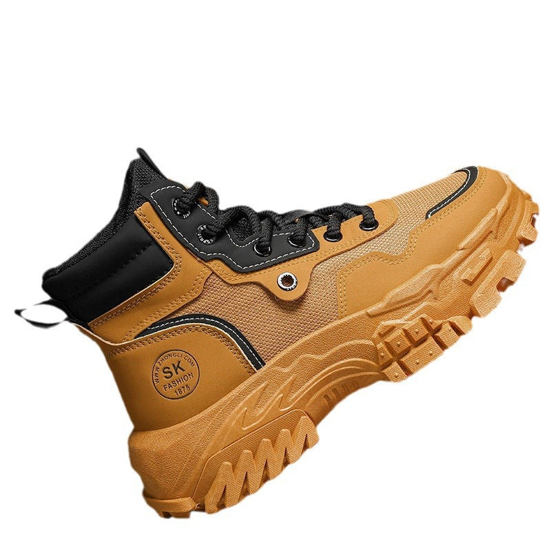 Men's martin boots: spring breathable high-top british style retro work boots, outdoor hiking, desert combat, and yellow boots