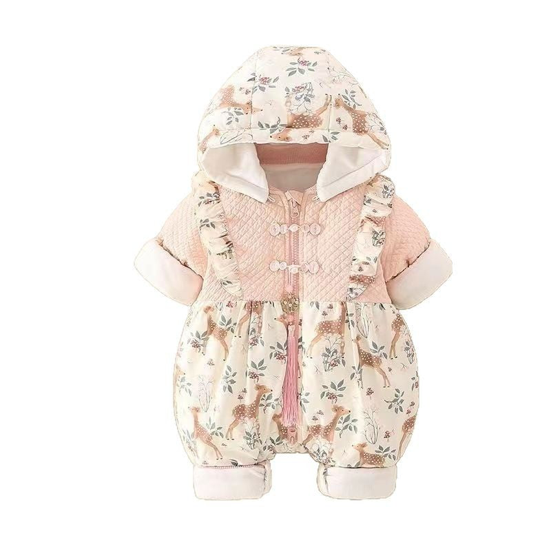 Newborn infant baby girl onesie - newborn to first birthday, thickened, faux two-piece outerwear, super cute romper, trendy swaddle