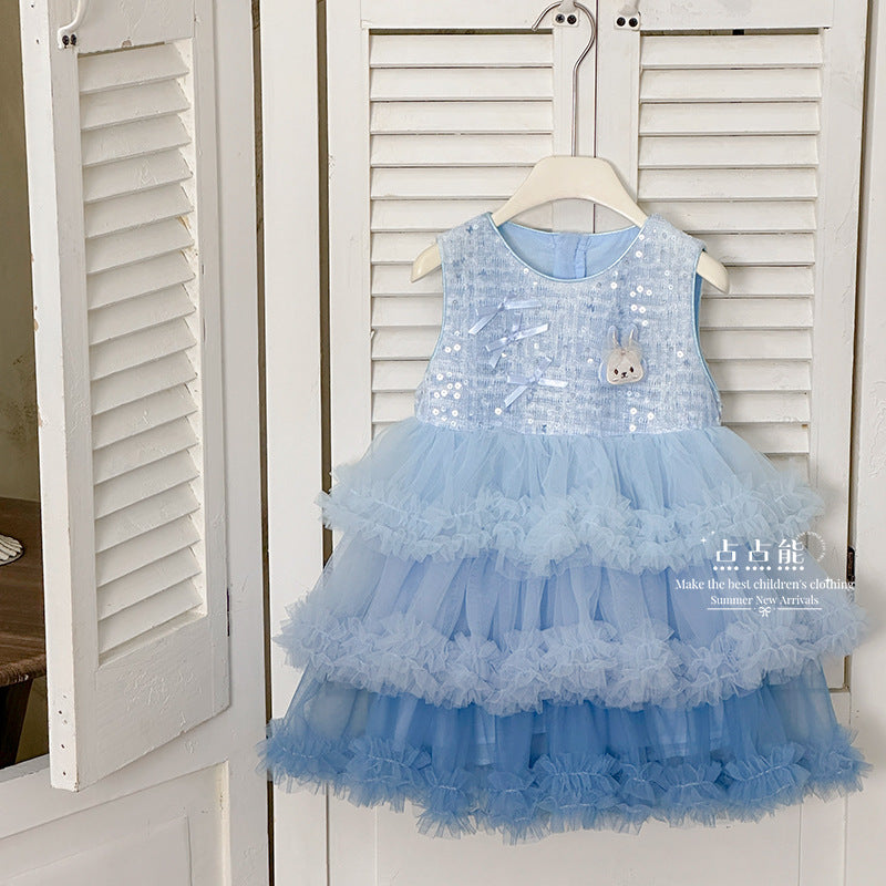summer girls' princess dress - sweet cartoon rabbit gradient flared tutu dress - wholesale