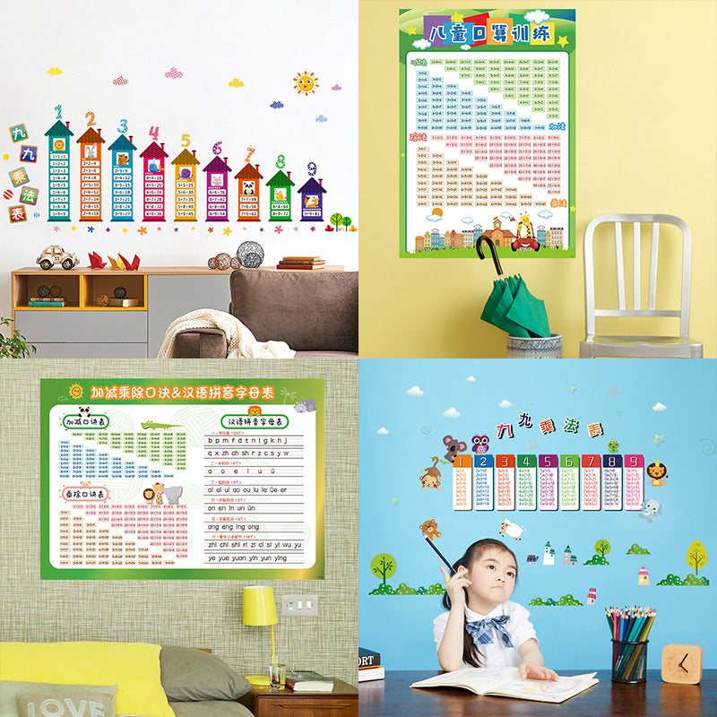 Kindergarten addition, subtraction, multiplication and division formula, Chinese pinyin table, early childhood connection, early education children's room, classroom puzzle wall sticker