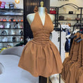 European and american cross-border women's fashion:  spring new arrivals - sexy and elegant halter neck bowknot backless mini dress