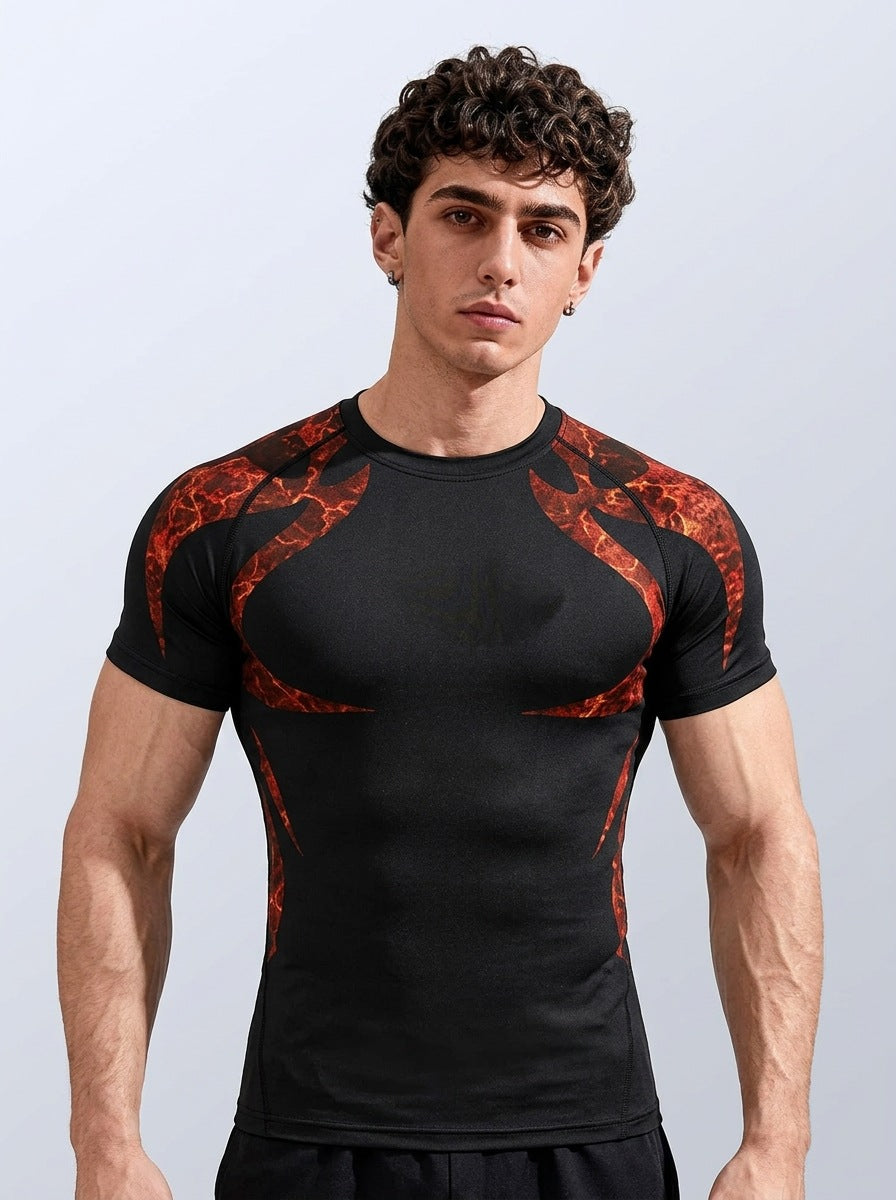 export custom seamless jacquard athletic short-sleeve men's quick-dry fitness training stretch slim-fit crew neck t-shirt for summer