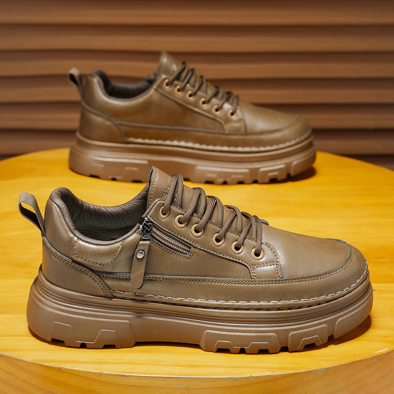 Men's spring new arrivals: men's athletic & casual sneakers - versatile, waterproof, non-slip black leather shoes - leather upper, work-ready trendy footwear