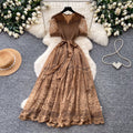 Retrolacecut out pure desire style a-line dress women's summer k-style waist slimming lookclassyelegant long skirt