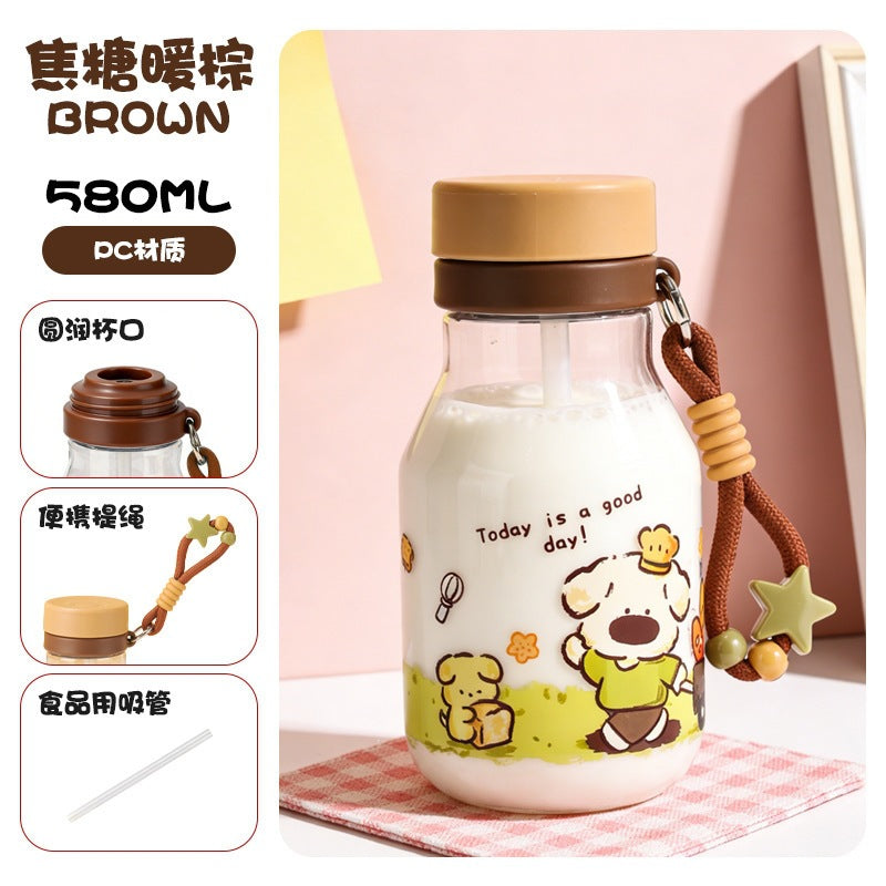 New arrivalsummer plastic straw water cup cartoon good-looking cute plastic cup outdoor portable portable rope cup