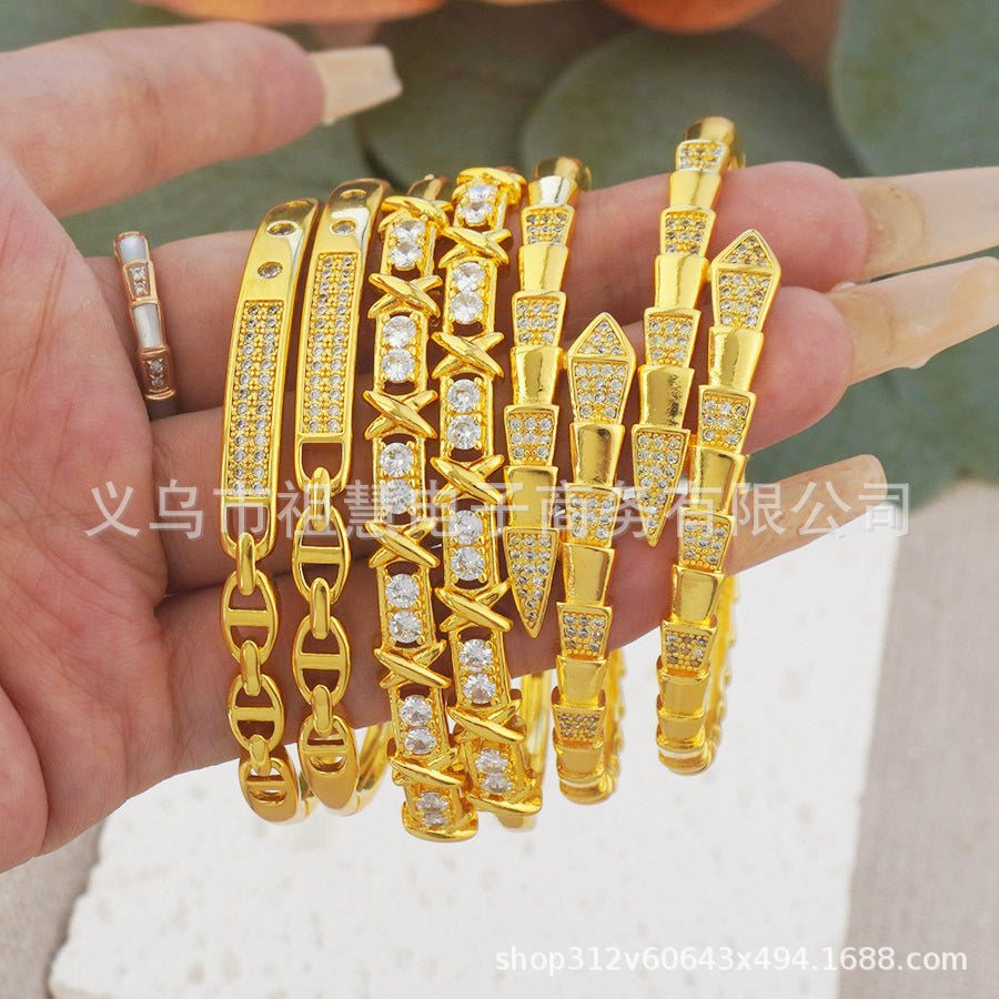 middle east ethiopian byd lady irregular zircon bracelet bridal wedding luxury party gift
