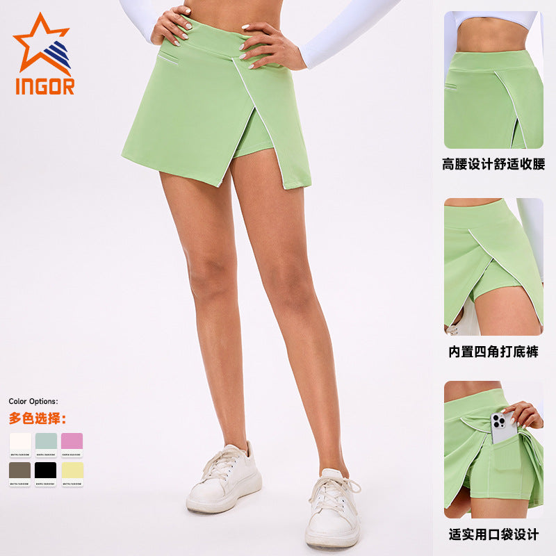 New summer fitness running sports skirt long sleeve top with padded bra tennis outfit golf tennis skirt for women