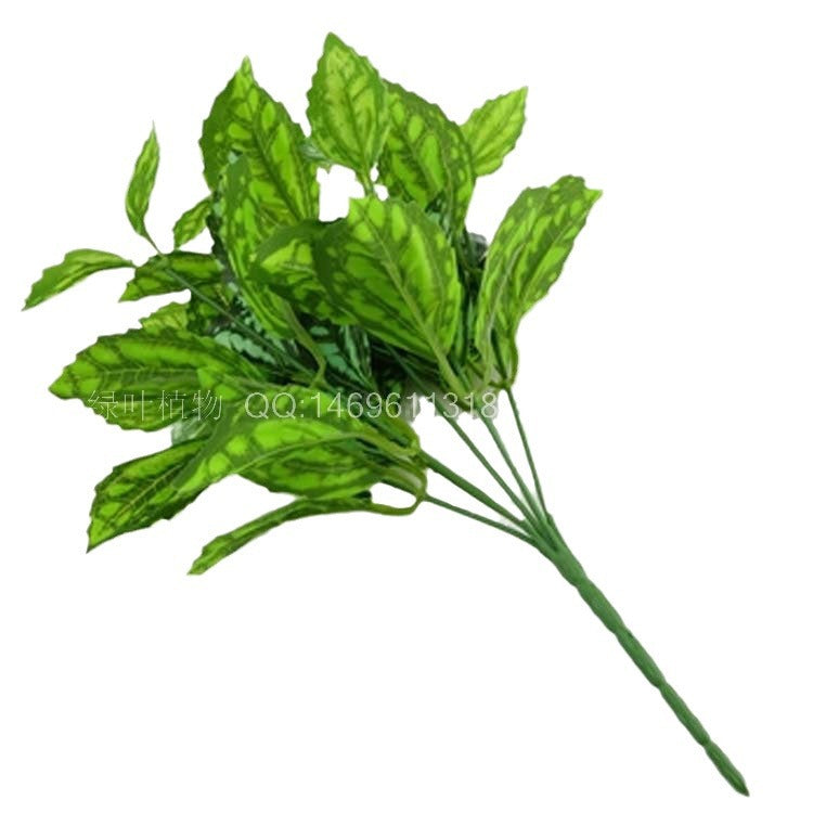 High imitation small 7 forks, white green leaves, simulated trees, green leaves, plants, photo props, artificial flowers, window decoration