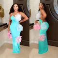 C7048 cross-border   independent station fashion women's solid color floral dress long dress new