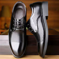 Men's leather dress shoes - summer business casual, genuine leather, british style, black, soft sole, perforated, breathable, and lightweight