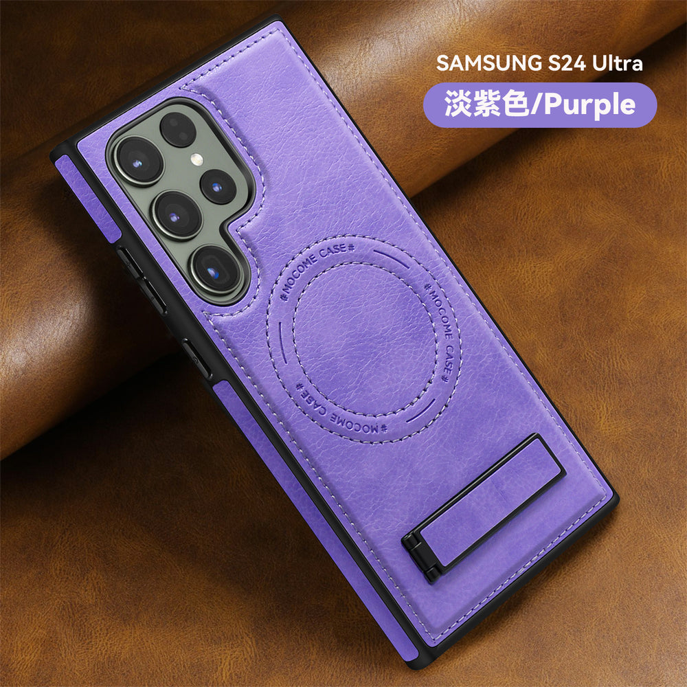 Crystal shield leather case for samsung s25 edge premium leather magnetic phone case s24ultra invisible stand