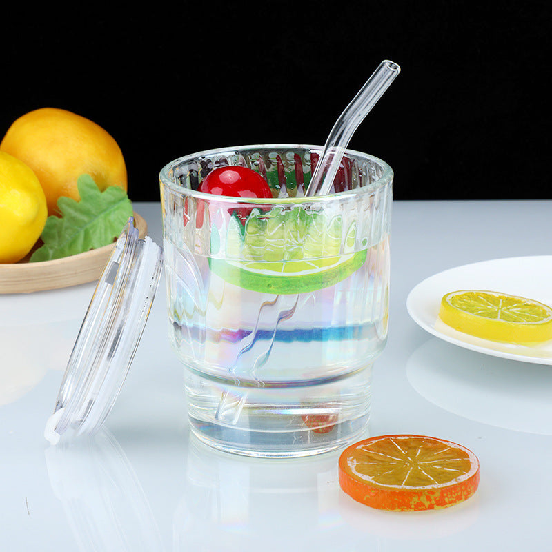 Trendy iridescent bamboo-style tumbler with airtight lid and straw - instagrammable, high-value glass water bottle - perfect for gifting