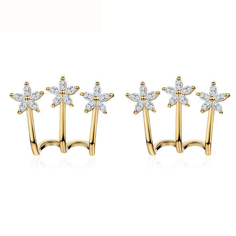 , luxurious fashion casual exquisite small ear winding cuffs four claw zircon earrings cold style diamond earrings