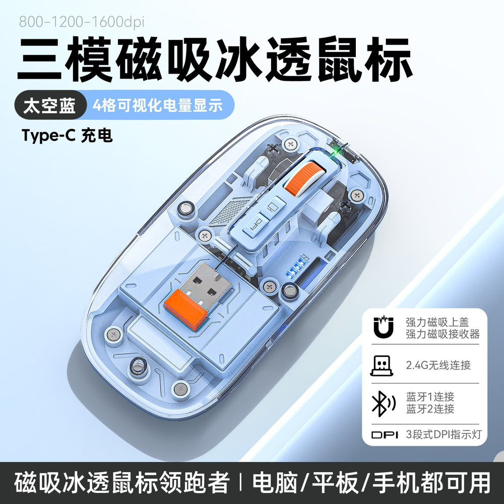 M136 transparent wireless bluetooth tri-mode mouse - rechargeable magnetic charging creative gift for laptops and office use